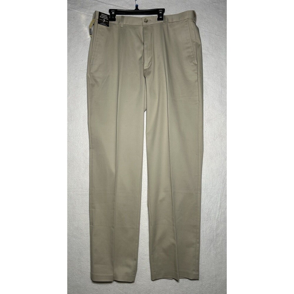 NTW Haggar Premium Khaki Men’s Classic Fit Straight Cotton Twill Pants Beige 36W